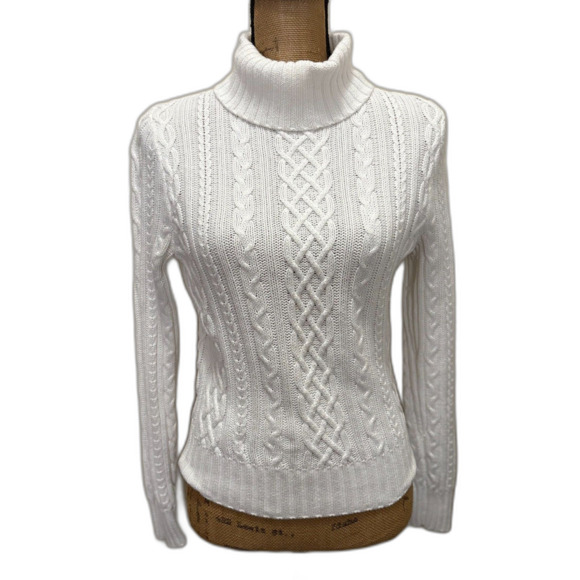 Vintage Wainscott White Cable Knit Fisherman‎ Sweater Turtleneck Size Small - Picture 1 of 3